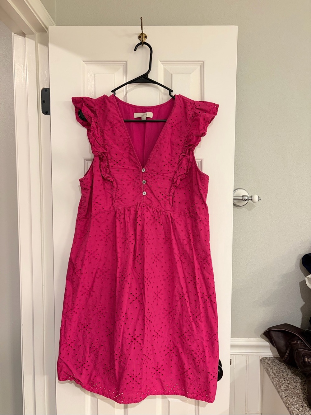 LOFT Women’s Large Pink Eyelet Sleeveless Dress Cotton Summer